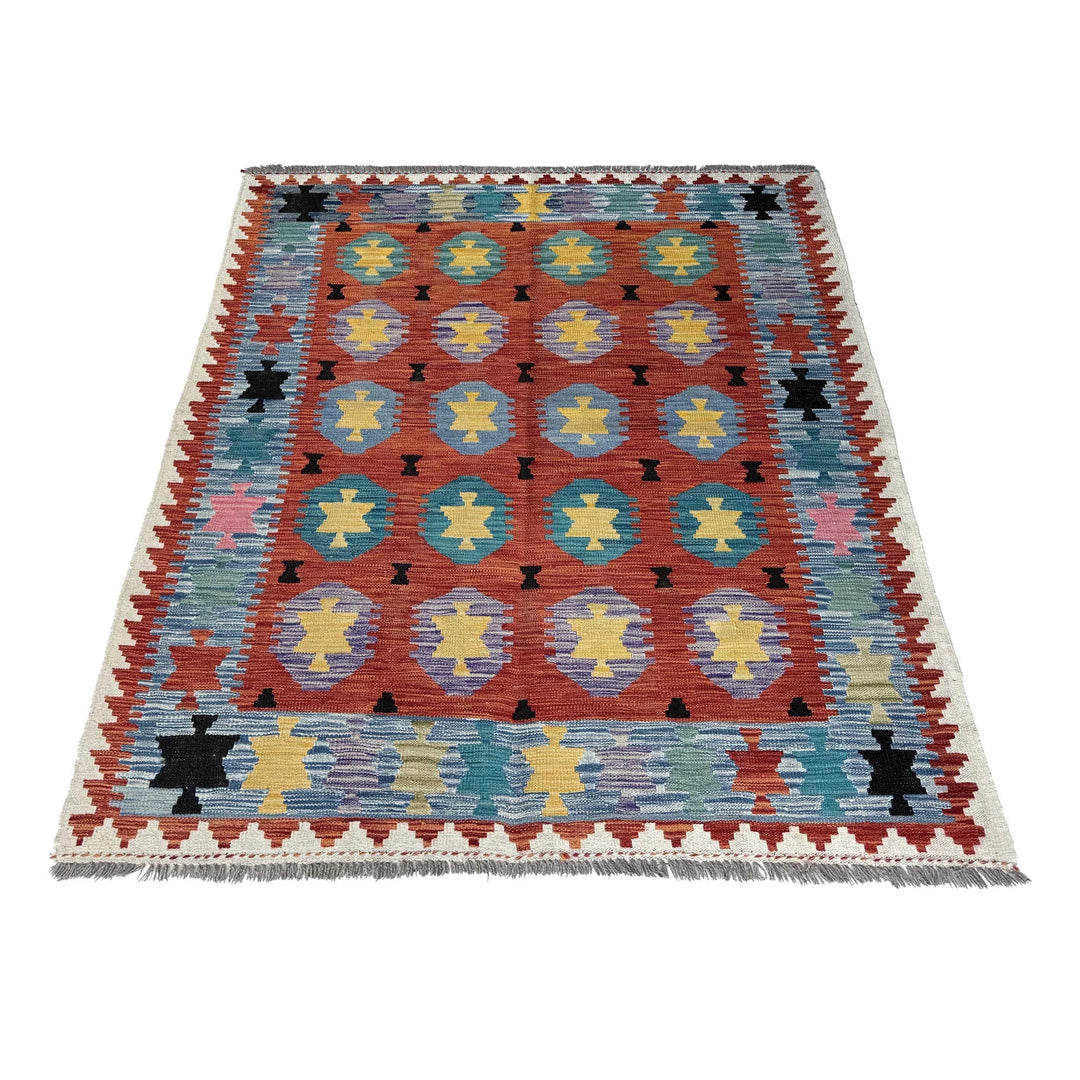 Afghan Vegetable Kilim Rug 4' 9" x 6' 6" Flat-Weave | No. AL22202