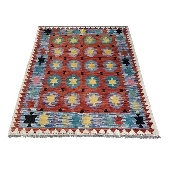 Afghan Vegetable Kilim Rug 4' 9" x 6' 6" Flat-Weave | No. AL22202