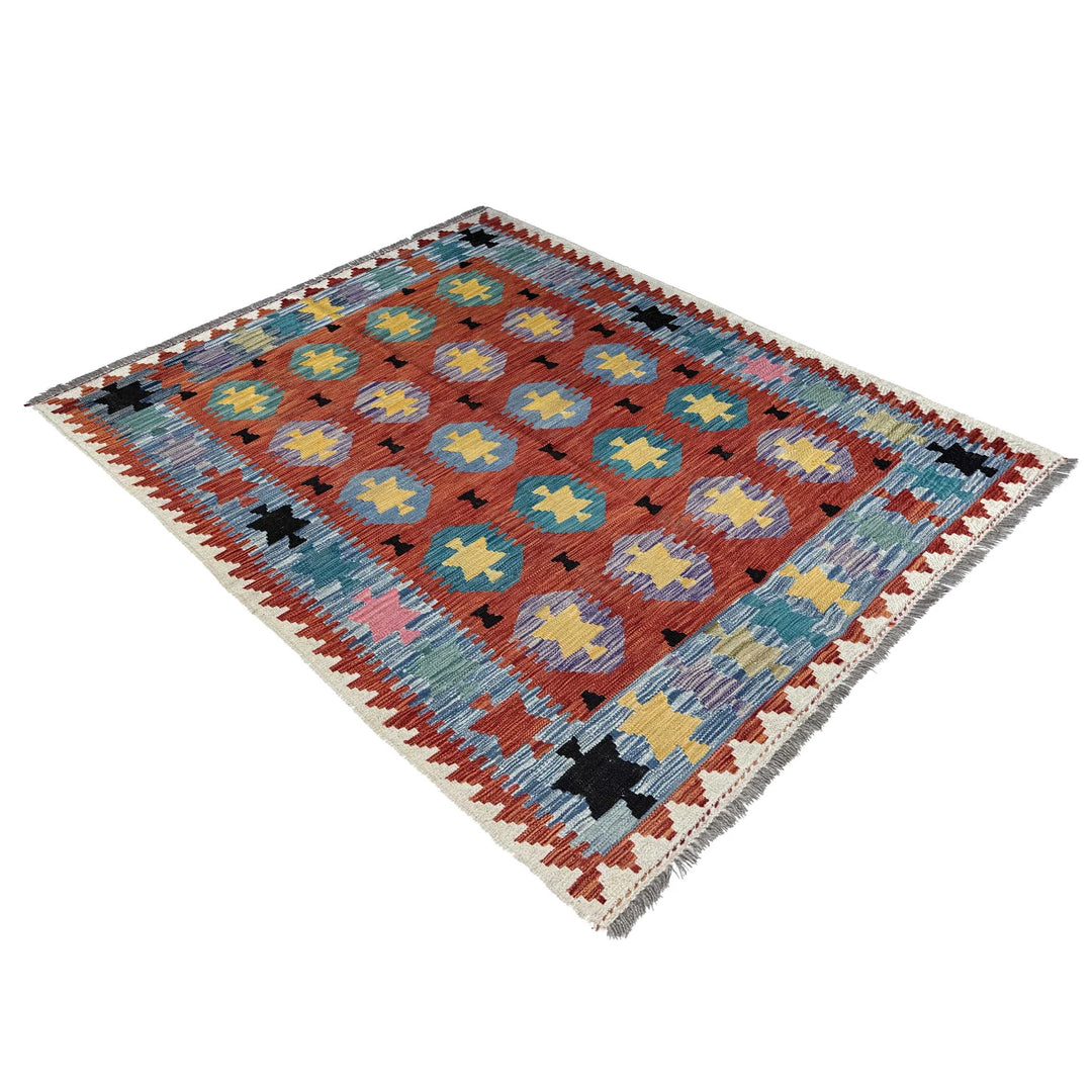 Afghan Vegetable Kilim Rug 4' 9" x 6' 6" Flat-Weave | No. AL22202