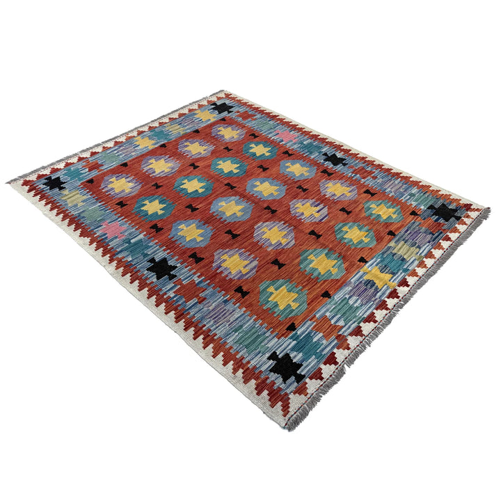 Afghan Vegetable Kilim Rug 4' 9" x 6' 6" Flat-Weave | No. AL22202