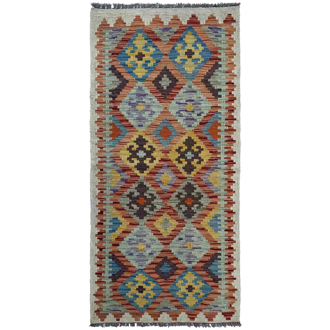 Afghan Vegetable Kilim Rug 2' 6" x 6' 2" Flat-Weave | No. AL22205