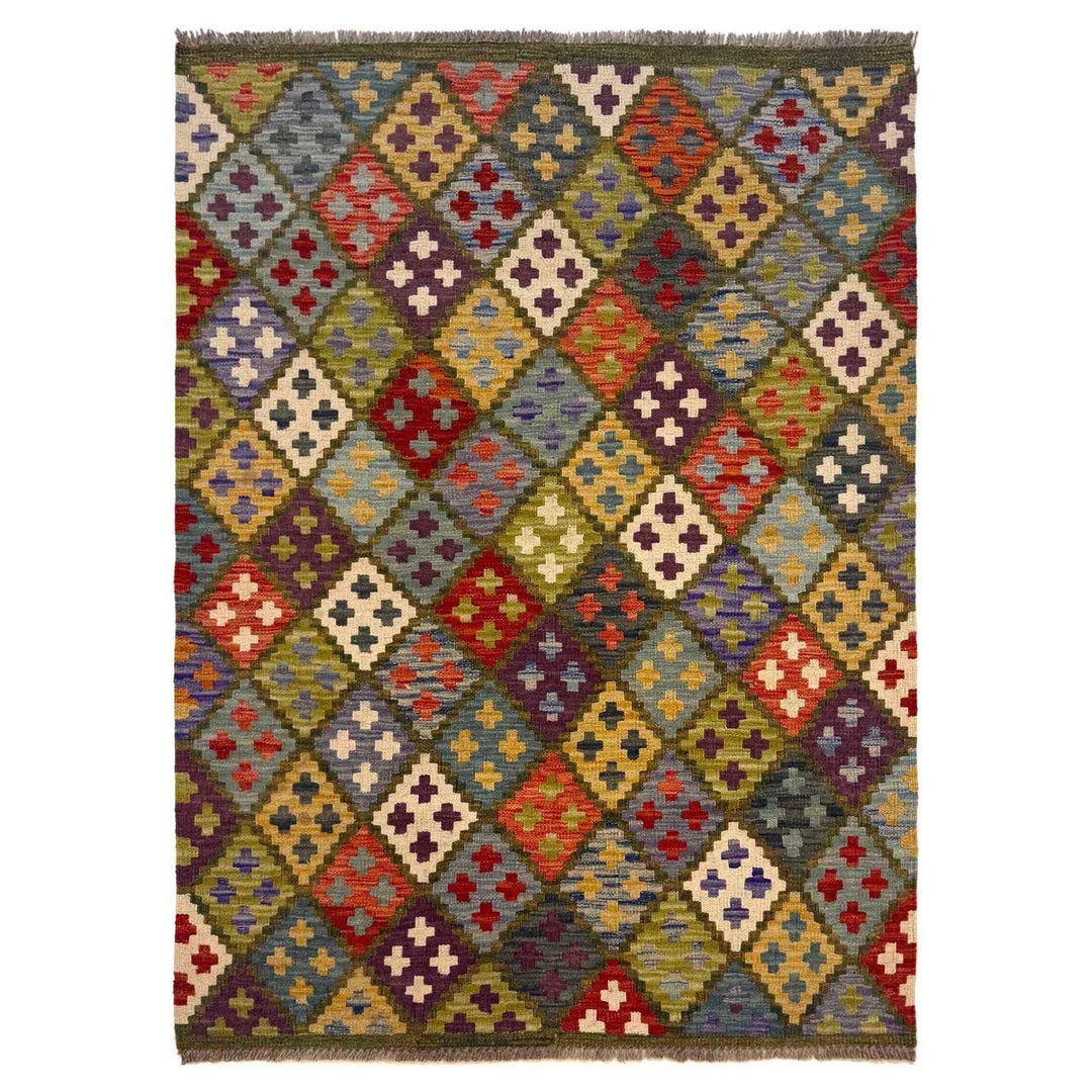 Afghan Kilim Rug 3' 5" x 5' 0" Flat-Weave | No. AL22274
