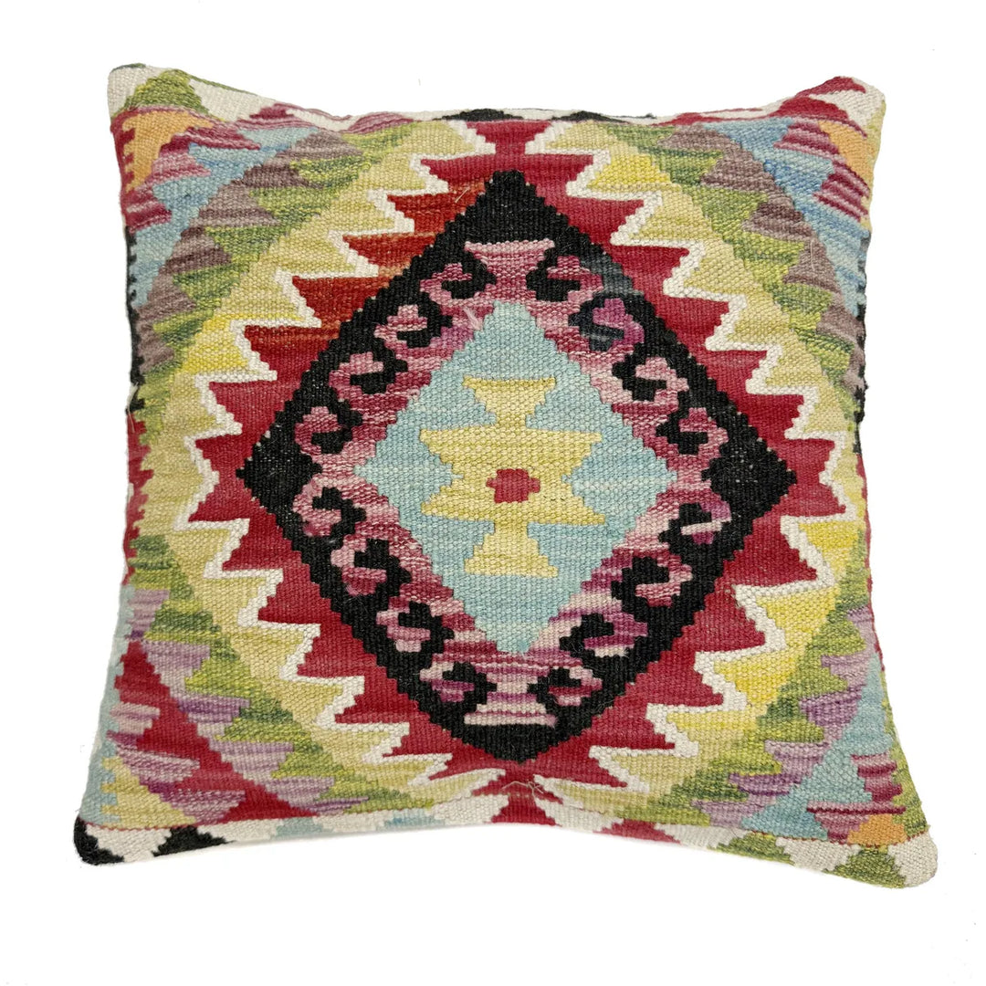 Afghan Geometric Cushion 1' 5" x 1' 6" Hand-Knotted | No. AL222863