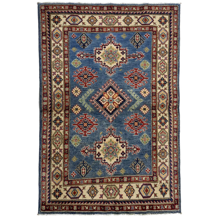 Blue Afghan Kazak Rug 3' 3" x 4' 11" Hand-Knotted | No. AL222995