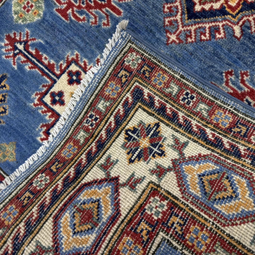Blue Afghan Kazak Rug 3' 3" x 4' 11" Hand-Knotted | No. AL222995
