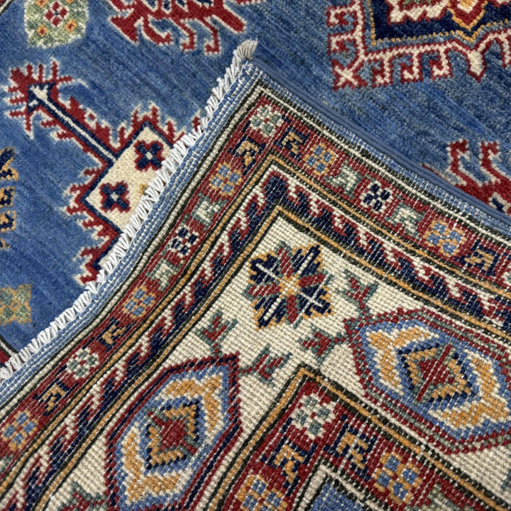 Blue Afghan Kazak Rug 3' 3" x 4' 11" Hand-Knotted | No. AL222995