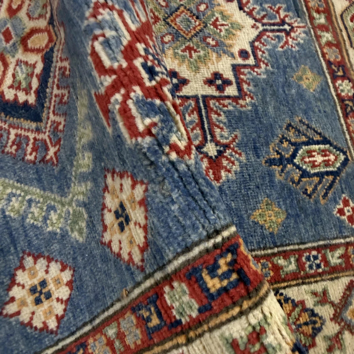 Blue Afghan Kazak Rug 3' 3" x 4' 11" Hand-Knotted | No. AL222995