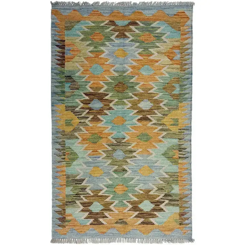 Afghan Vegetable Kilim Rug 2' 8" x 4' 4" Flat-Weave | No. AL223036