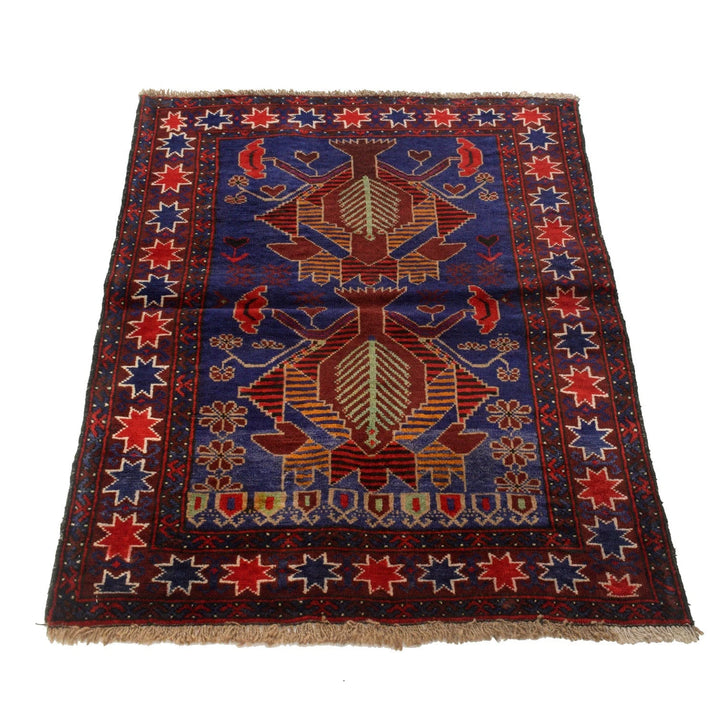 Blue Afghan Baluchi Rug 2' 10" x 3' 8" Hand-Knotted | No. AL22378