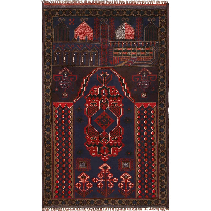 Afghan Prayer Rug 2' 9" x 4' 8" Hand-Knotted | No. AL22496