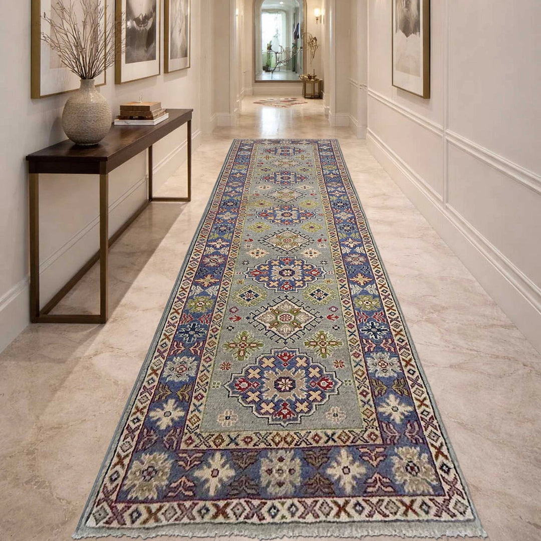 Gray Afghan Kazak Rug 2' 7" x 9' 8" Hand-Knotted | No. AL22505