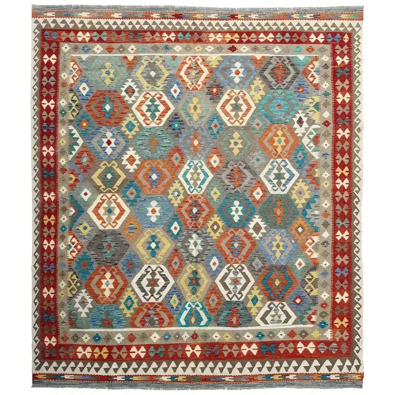 Afghan Vegetable Kilim Rug 8' 6" x 9' 7" Flat-Weave | No. AL22521