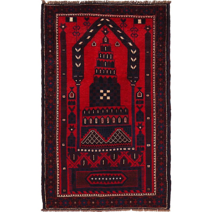 Red Afghan Prayer Rug 2' 11" x 4' 9" Hand-Knotted | No. AL22559