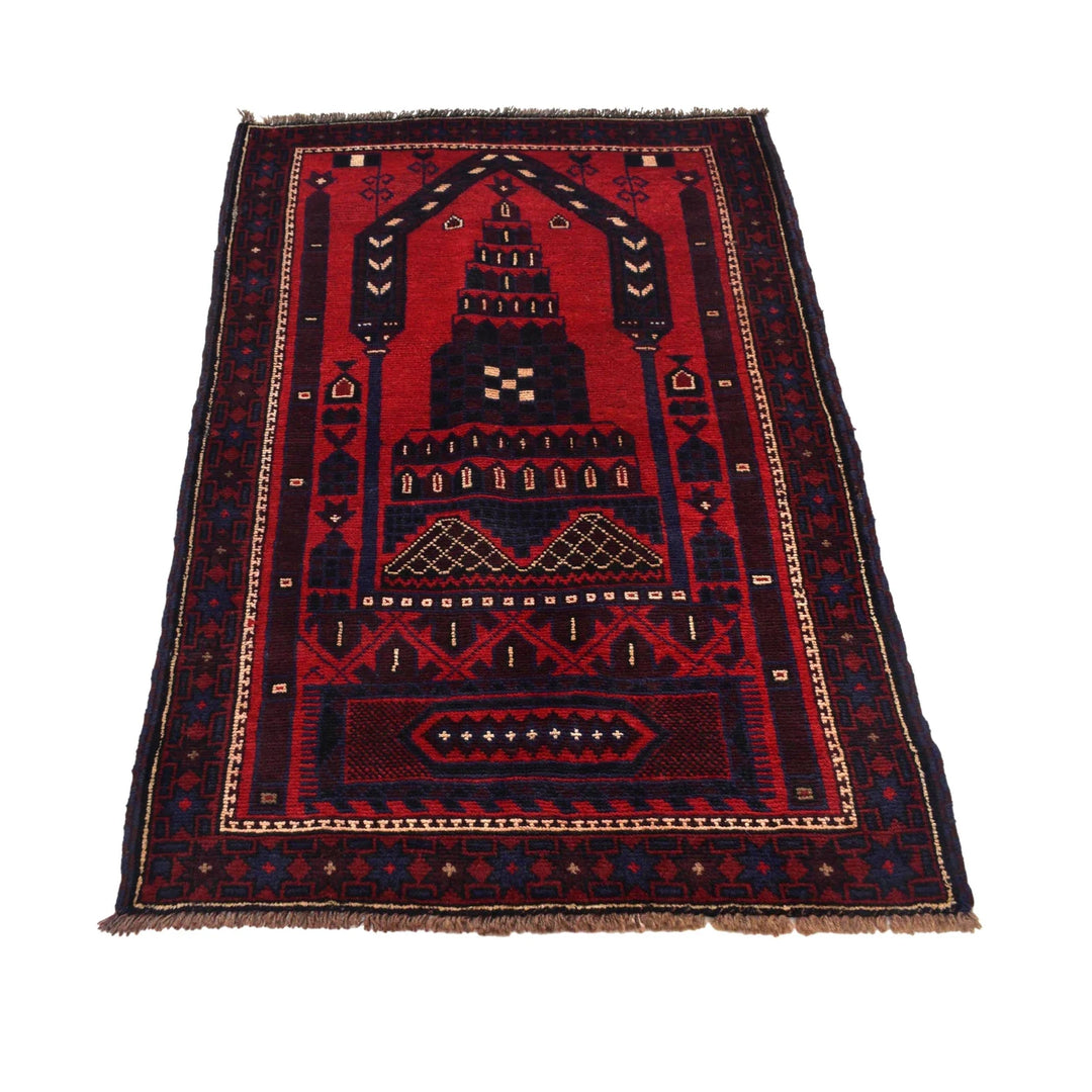 Red Afghan Prayer Rug 2' 11" x 4' 9" Hand-Knotted | No. AL22559