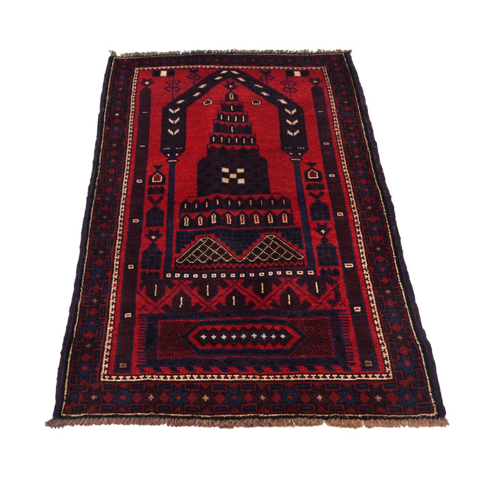 Red Afghan Prayer Rug 2' 11" x 4' 9" Hand-Knotted | No. AL22559