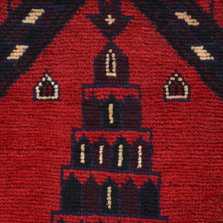 Red Afghan Prayer Rug 2' 11" x 4' 9" Hand-Knotted | No. AL22559