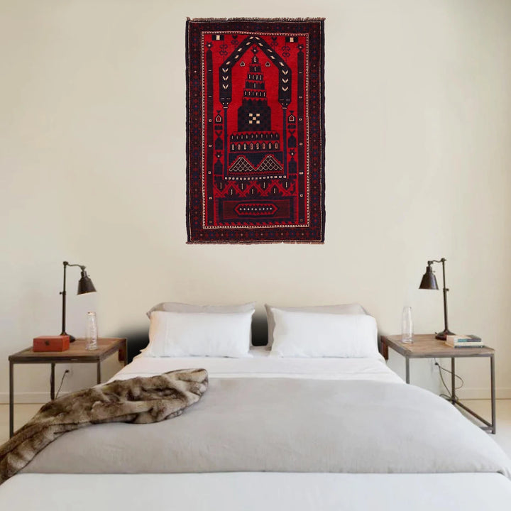 Red Afghan Prayer Rug 2' 11" x 4' 9" Hand-Knotted | No. AL22559