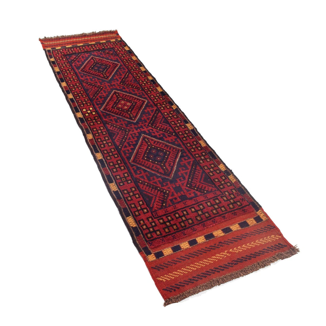 Red Afghan Mashwani Rug 2' 0" x 7' 5" Hand-Knotted | No. AL22561