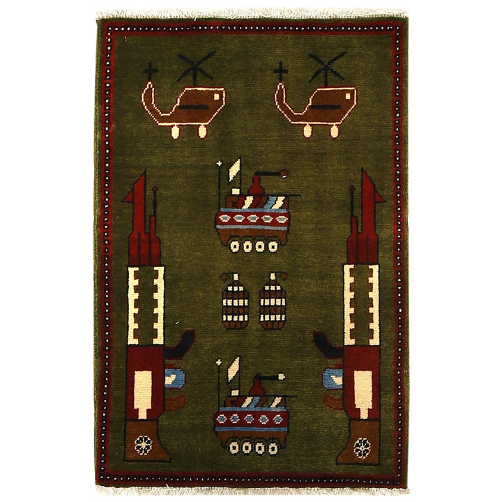 Afghan War Rug 2' 0" x 2' 11" Hand-Knotted | No. AL22666