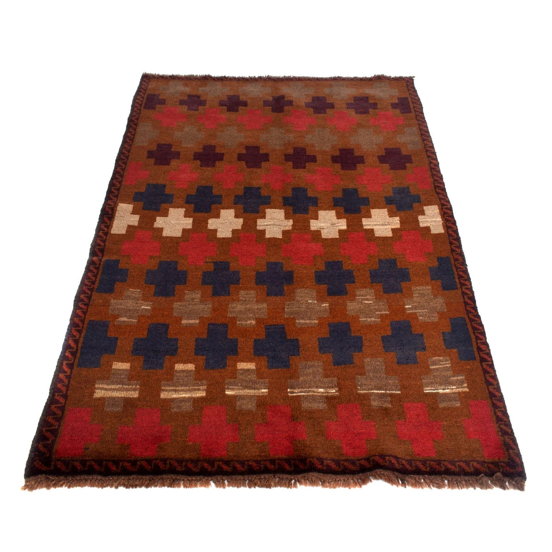 Brown Afghan Baluchi Rug 3' 8" x 6' 4" Hand-Knotted | No. AL22735