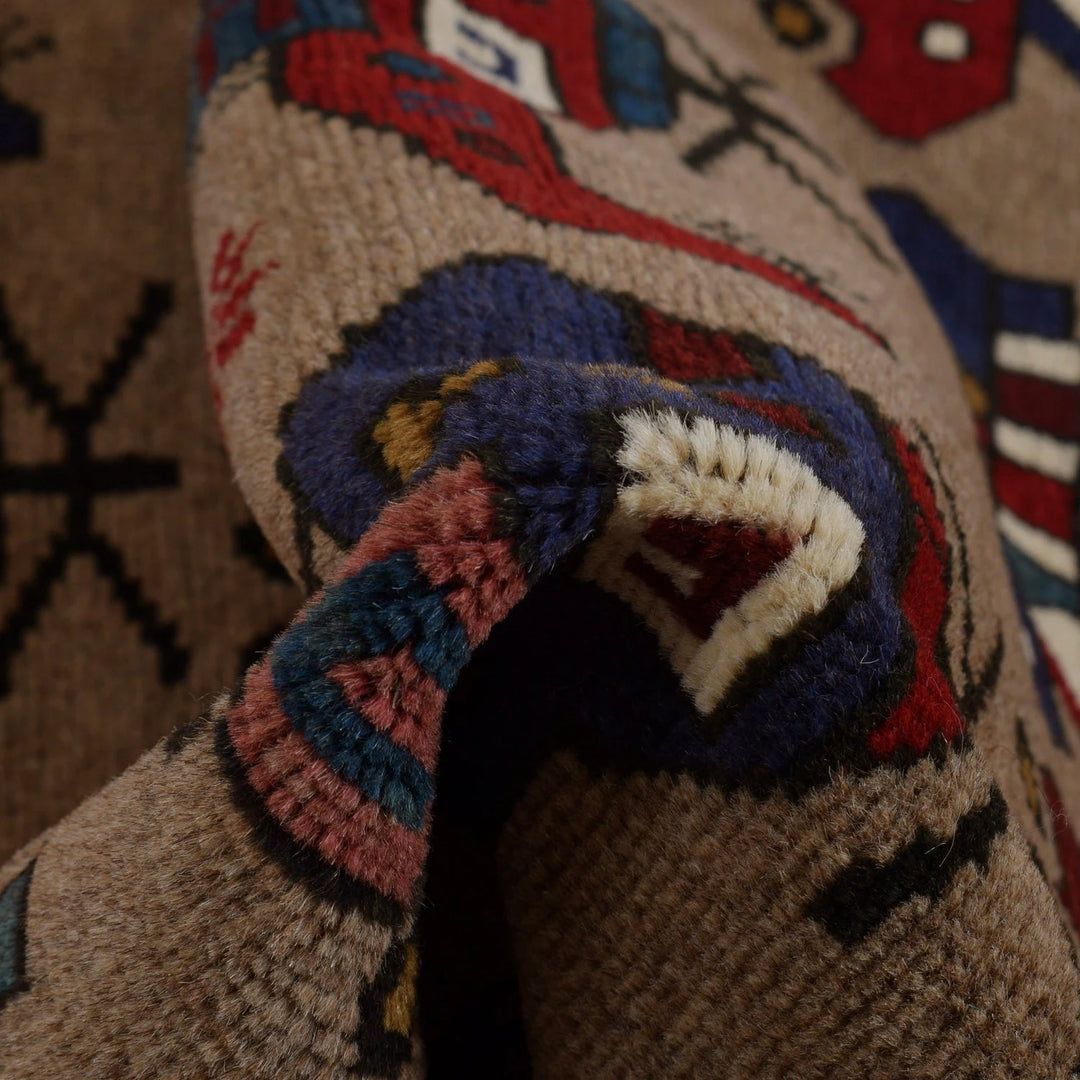 Brown Afghan War Rug 3' 3" x 4' 9" Hand-Knotted | No. AL22741