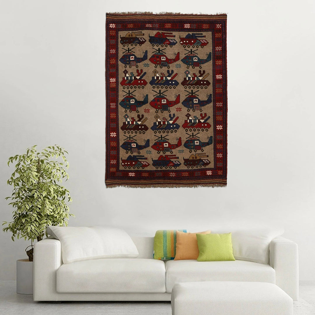 Brown Afghan War Rug 3' 3" x 4' 9" Hand-Knotted | No. AL22741