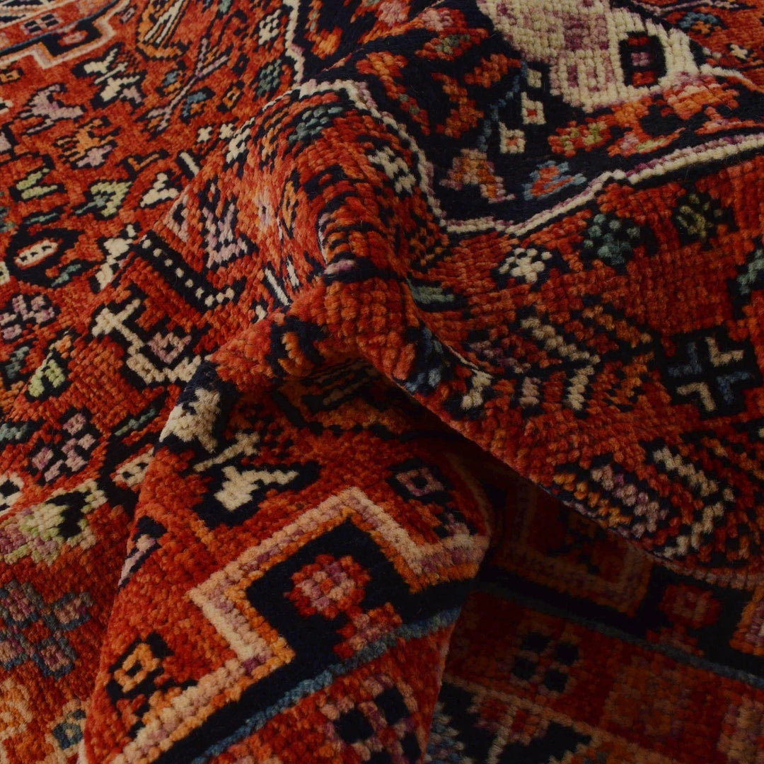 Red Afghan Shiraz Rug 4' 1" x 5' 11" Hand-Knotted | No. AL22840