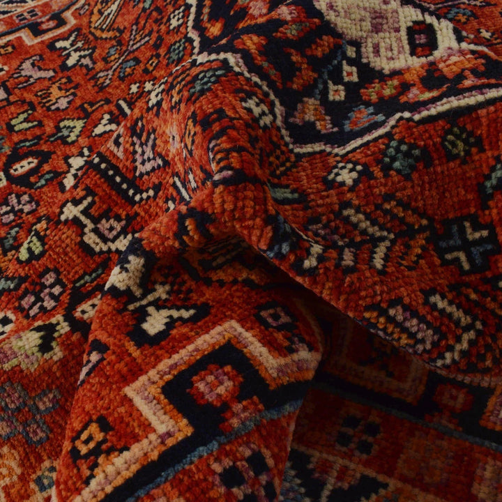 Red Afghan Shiraz Rug 4' 1" x 5' 11" Hand-Knotted | No. AL22840
