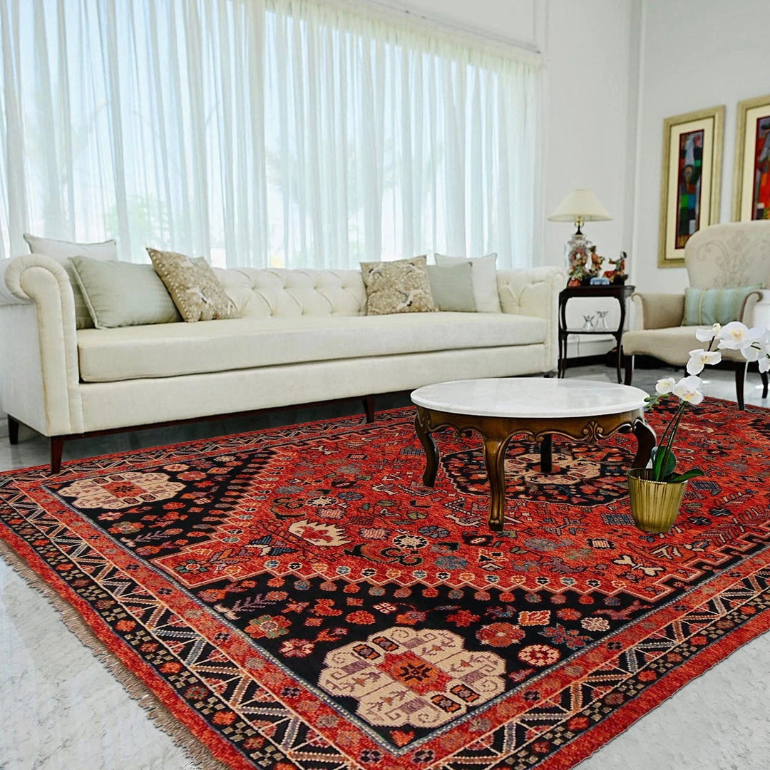 Red Afghan Shirazi Rug 6' 8" x 9' 8" Hand-Knotted | No. AL22888