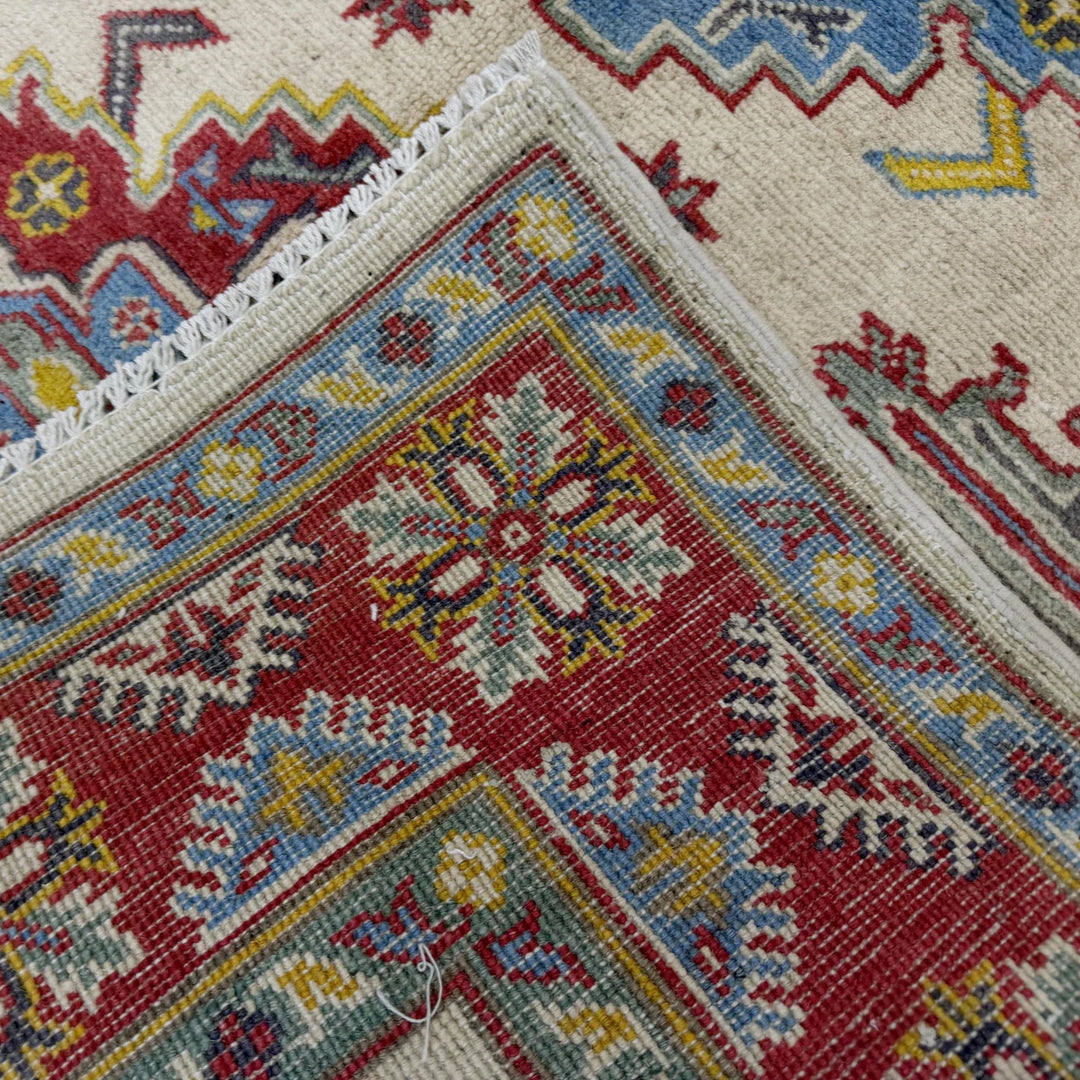 Beige Afghan Kazak Rug 4' 0" x 5' 8" Hand-Knotted | No. AL22934