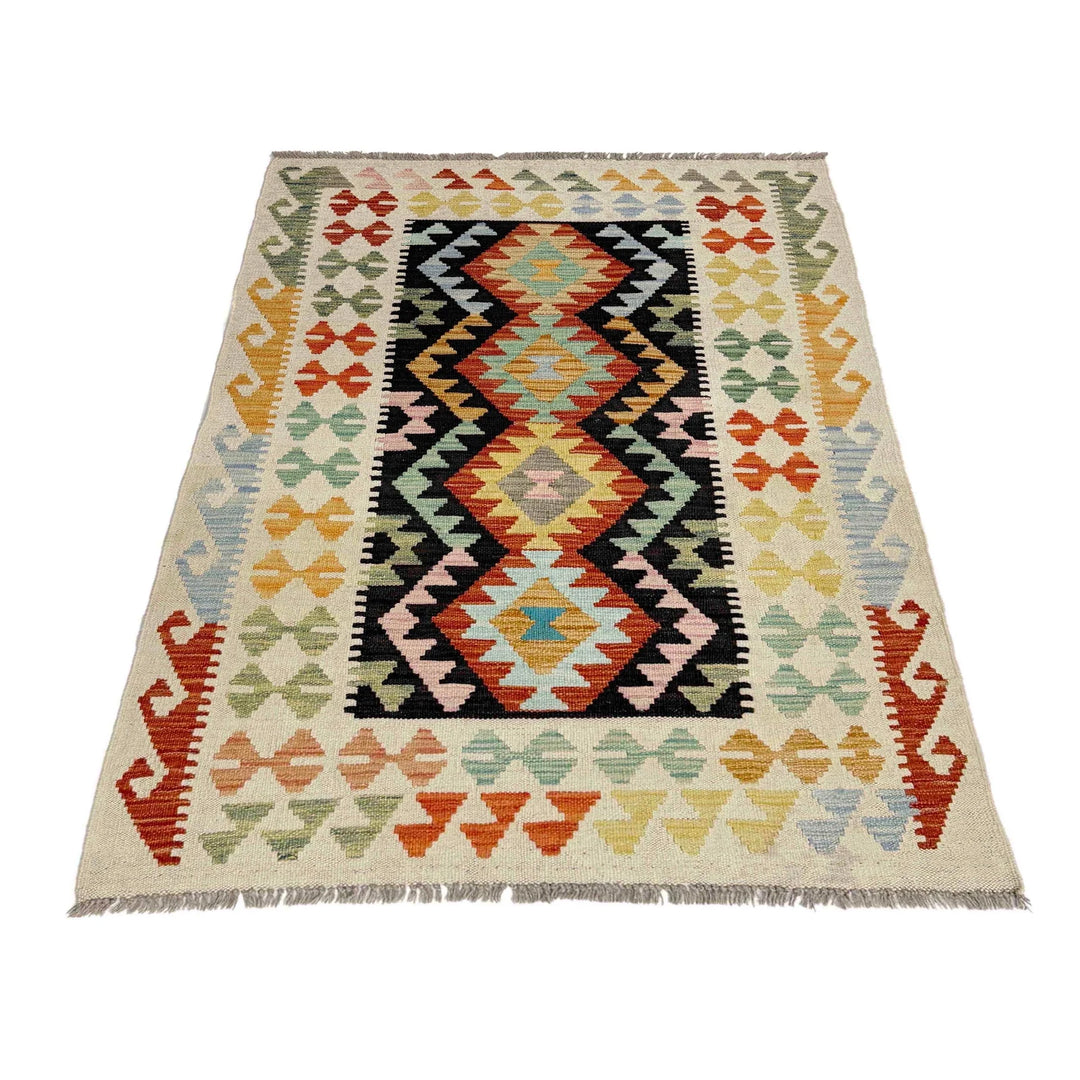 Afghan Vegetable Kilim Rug 3' 3" x 4' 10" Flat-Weave | No. AL229589