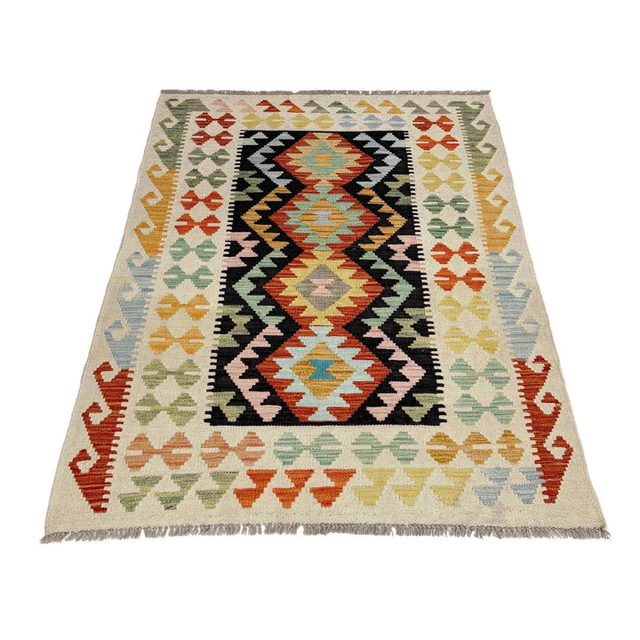 Afghan Vegetable Kilim Rug 3' 3" x 4' 10" Flat-Weave | No. AL229589