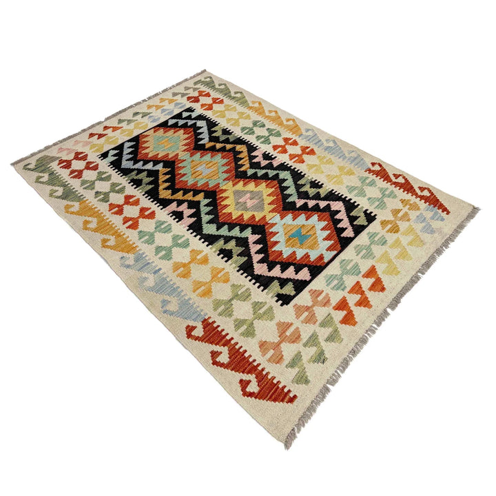 Afghan Vegetable Kilim Rug 3' 3" x 4' 10" Flat-Weave | No. AL229589