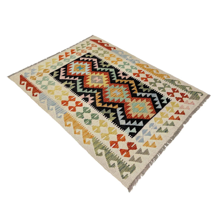 Afghan Vegetable Kilim Rug 3' 3" x 4' 10" Flat-Weave | No. AL229589