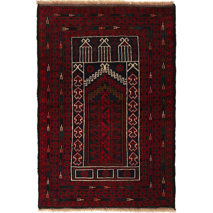 Red Afghan Prayer Rug 2' 5" x 3' 7" Hand-Knotted | No. AL22964