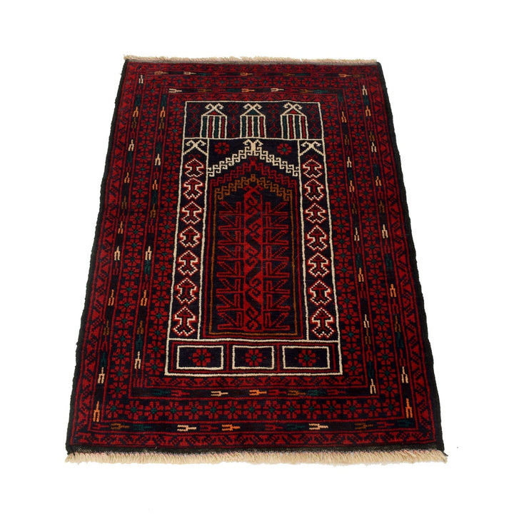 Red Afghan Prayer Rug 2' 5" x 3' 7" Hand-Knotted | No. AL22964