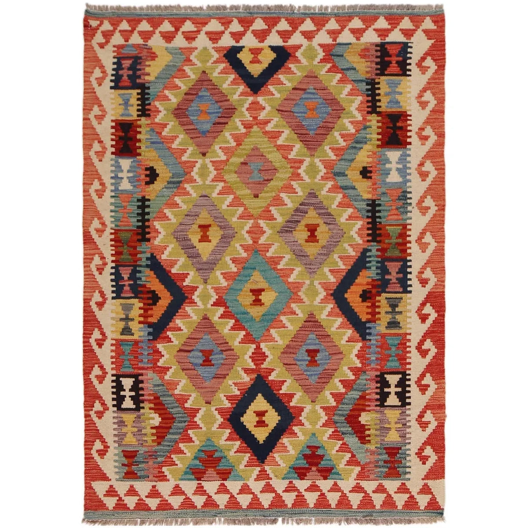 Afghan Kilim Rug 3' 4" x 4' 10" Flat-Weave | No. AL22980