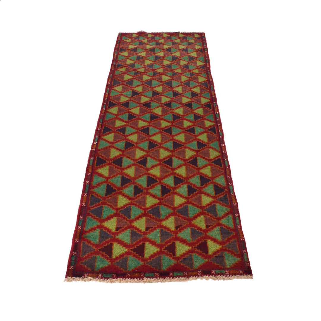 Red Afghan Baluchi Rug 2' 4" x 7' 6" Hand-Knotted | No. AL23027
