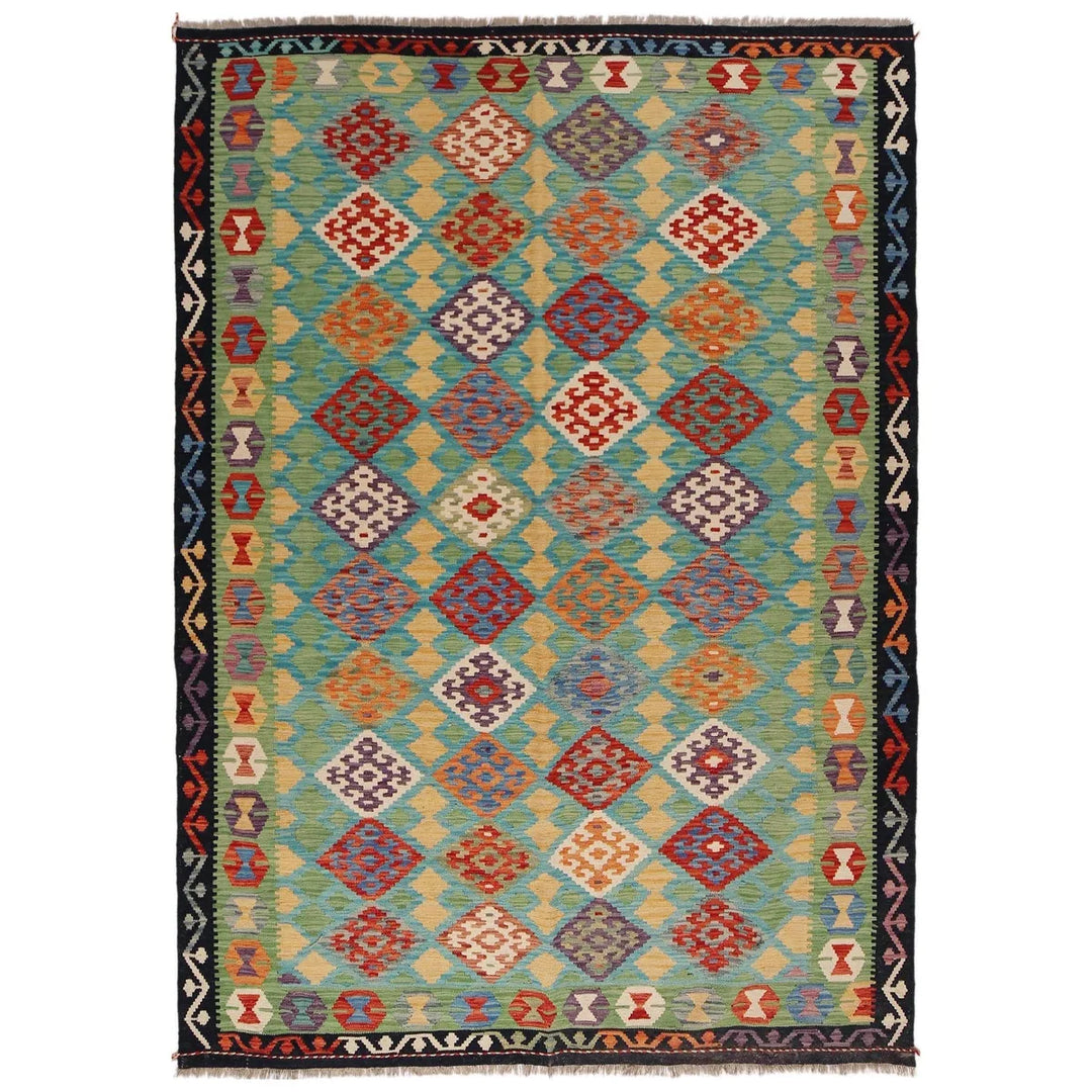 Afghan Vegetable Kilim Rug 6' 0" x 8' 6" Flat-Weave | No. AL23090