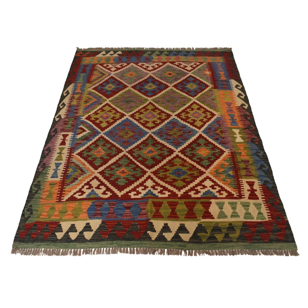 Afghan Vegetable Kilim Rug 5' 0" x 6' 0" Flat-Weave | No. AL23096