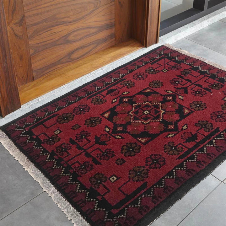 Afghan Oriental Doormat 1' 5" x 1' 11" Hand-Knotted | No. AL23235