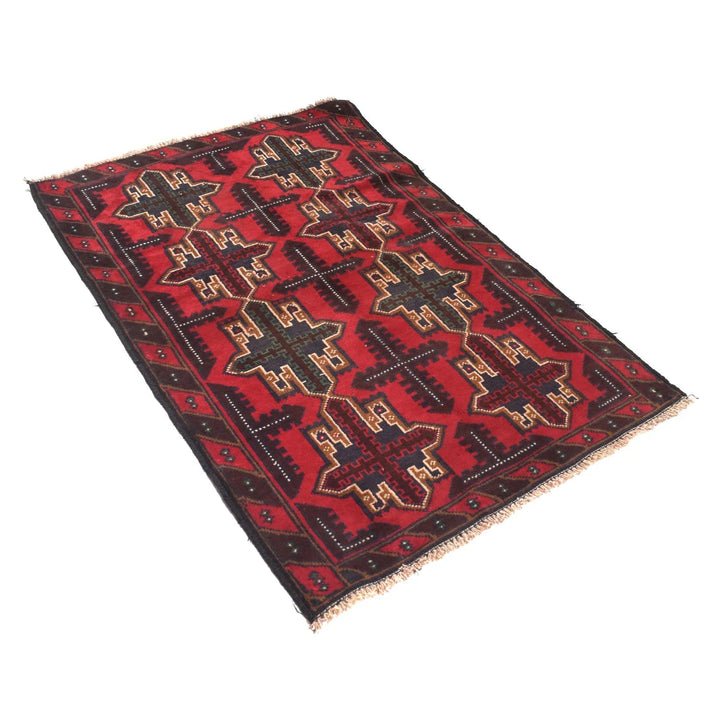 Red Afghan Baluchi Rug 2' 11" x 4' 7" Hand-Knotted | No. AL23299