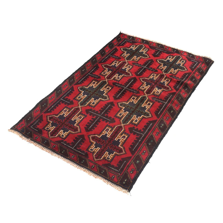 Red Afghan Baluchi Rug 2' 11" x 4' 7" Hand-Knotted | No. AL23299