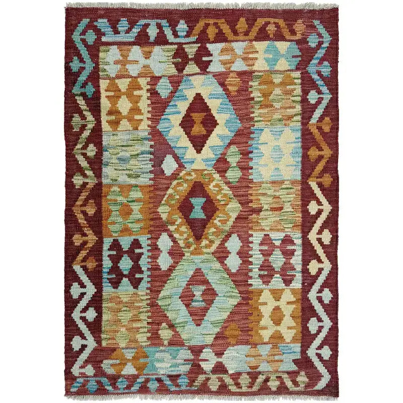Afghan Vegetable Kilim Rug 2' 9" x 3' 11" Flat-Weave | No. AL233168