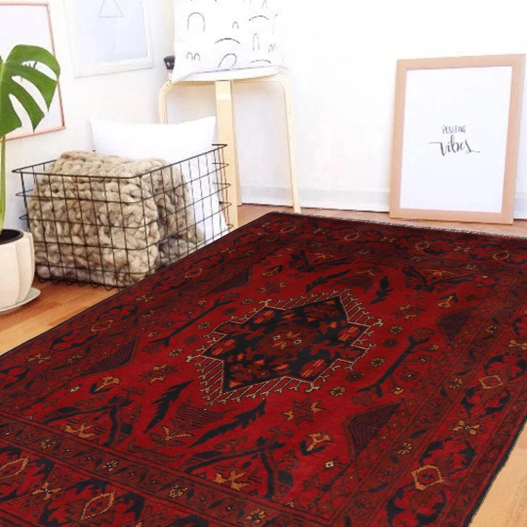 Red Afghan Khal Mohammadi Rug 3' 3" x 4' 8" Hand-Knotted | No. AL23322