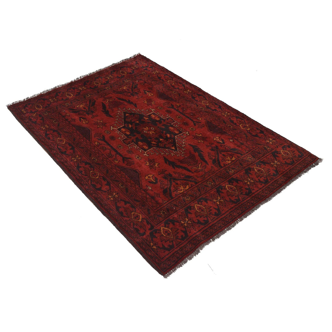 Red Afghan Khal Mohammadi Rug 3' 3" x 4' 8" Hand-Knotted | No. AL23322