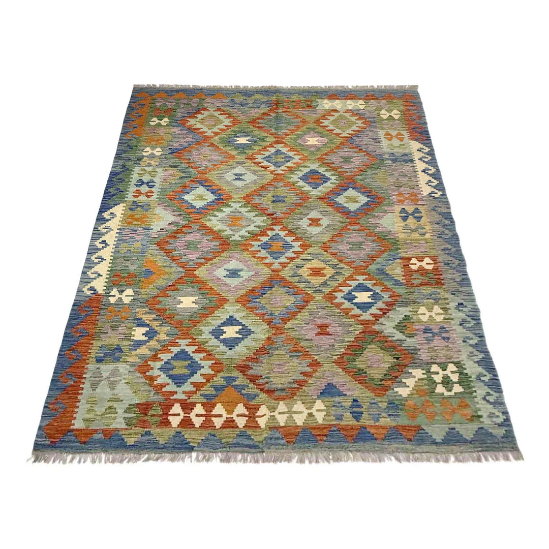 Afghan Vegetable Kilim Rug 5' 8" x 7' 11" Flat-Weave | No. AL234029