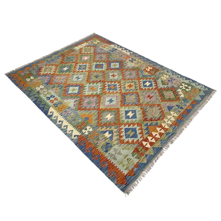 Afghan Vegetable Kilim Rug 5' 8" x 7' 11" Flat-Weave | No. AL234029