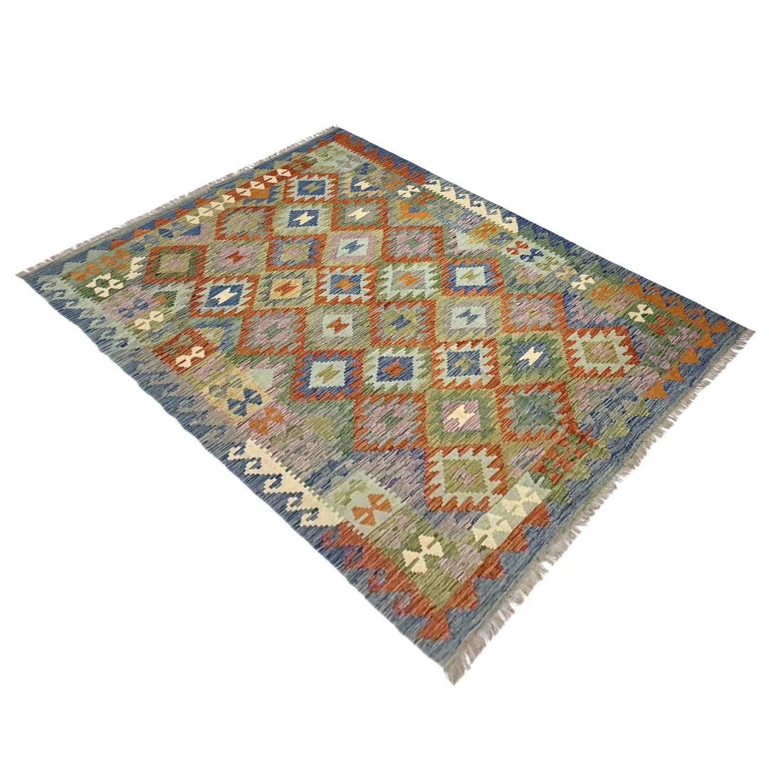 Afghan Vegetable Kilim Rug 5' 8" x 7' 11" Flat-Weave | No. AL234029