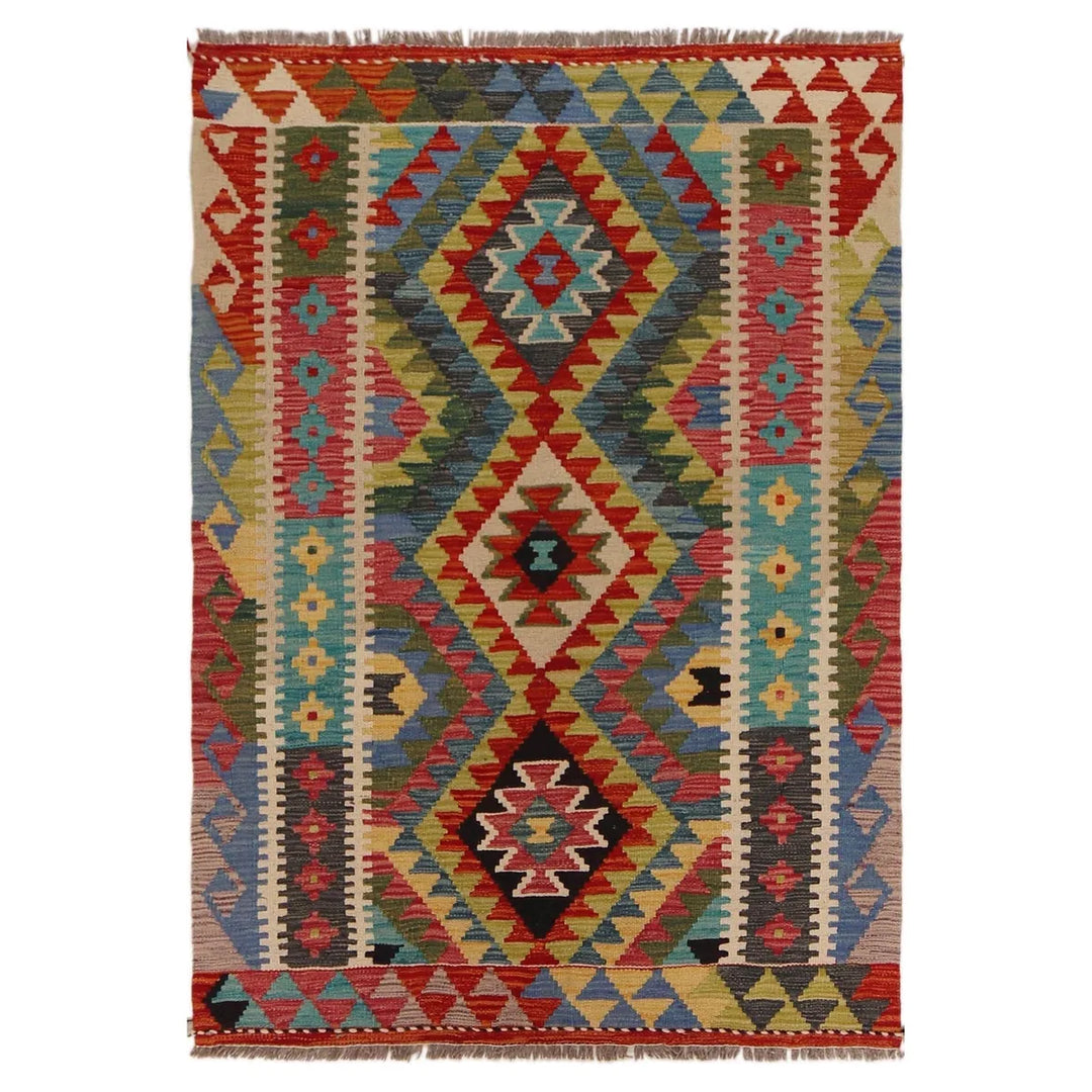 Afghan Kilim Rug 3' 5" x 4' 11" Flat-Weave | No. AL23419